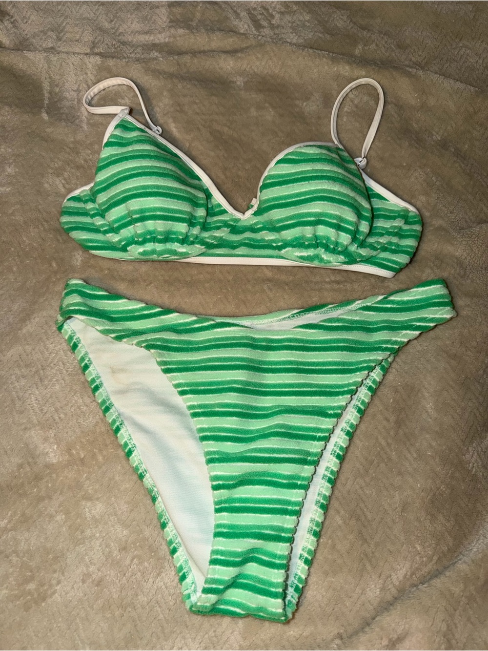 Green Striped Women's Bikini Set - Brand Unspecified